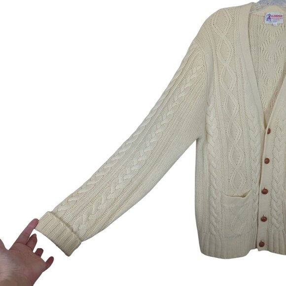 Vintage Clansman Cream Cardigan L English Sport Shops Bermuda Wool Cable Knit - Picture 3 of 14